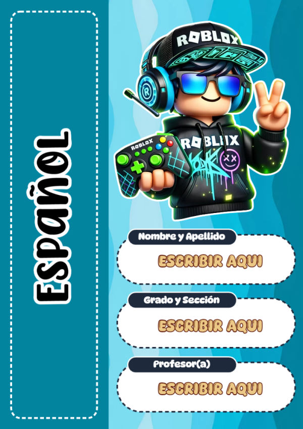 Portada de Roblox de Español para cuaderno lista para imprimir en A4 - diseño escolar moderno