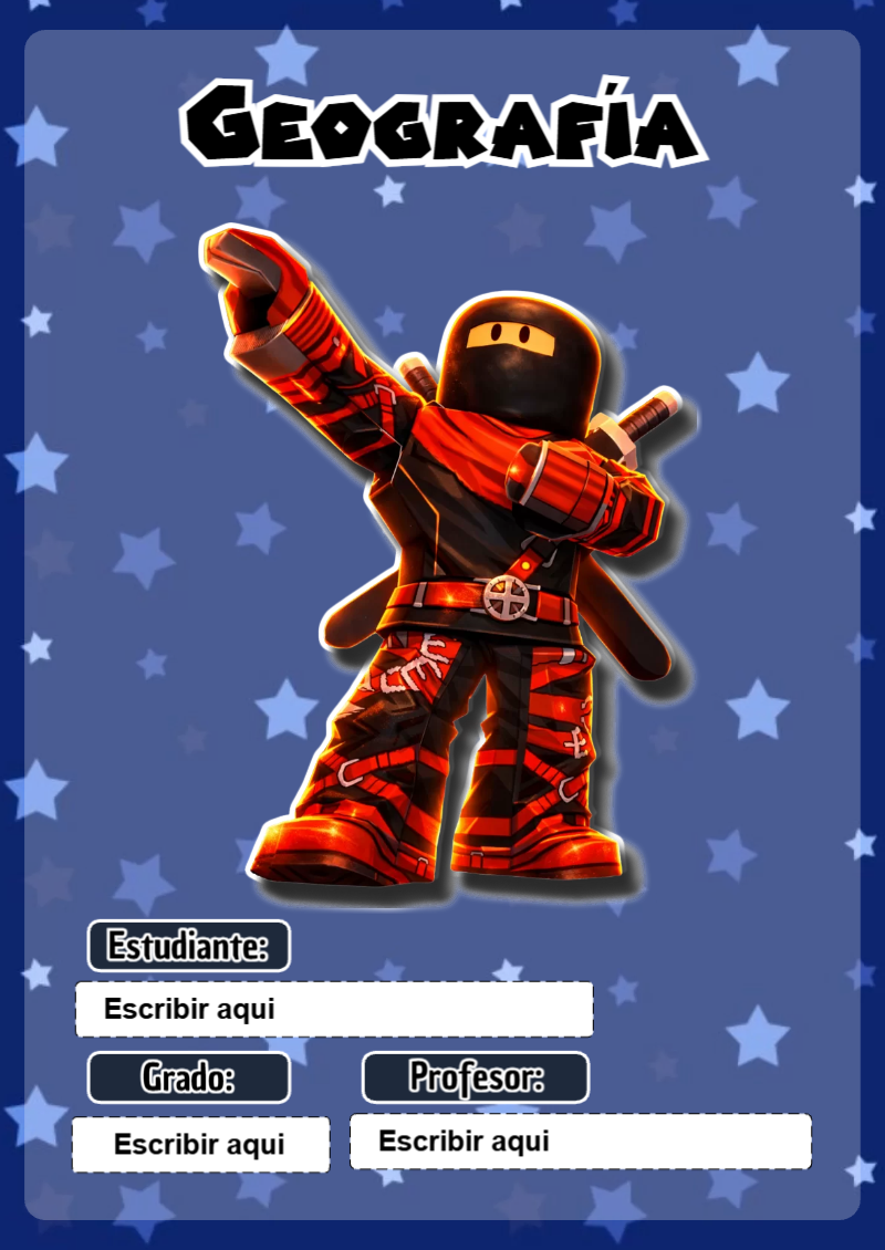 Portada de Roblox de Geografía para cuaderno con estilo infantil - diseño exclusivo y original