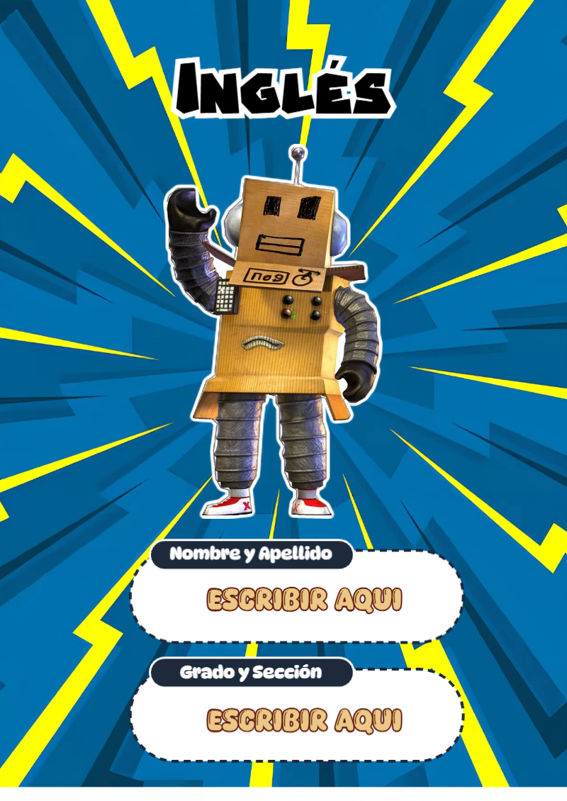 Portada de Roblox de Inglés para cuaderno bonita para imprimir - diseño escolar moderno