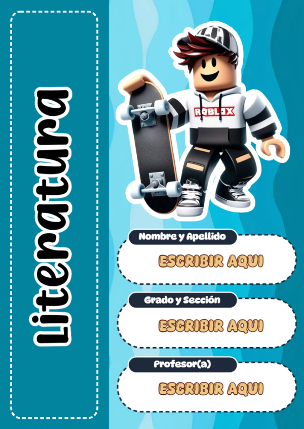 Portada de Roblox de Literatura para cuaderno en formato A4 - formato digital listo para usar