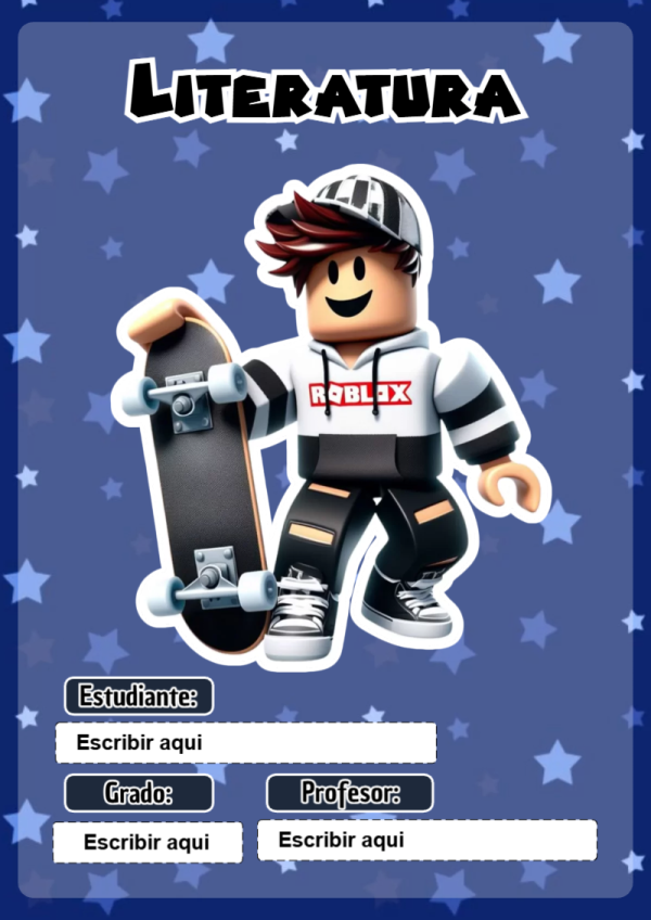 Portada de Roblox de Literatura para cuaderno lista para imprimir en A4 - para personalizar tus materias