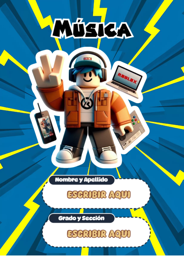 Portada de Roblox de Música para cuaderno ideal para niños - diseño escolar moderno