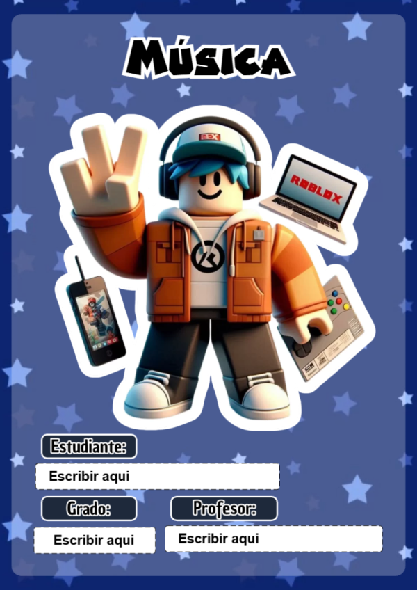 Portada de Roblox de Música para cuaderno bonita para imprimir - diseño escolar moderno