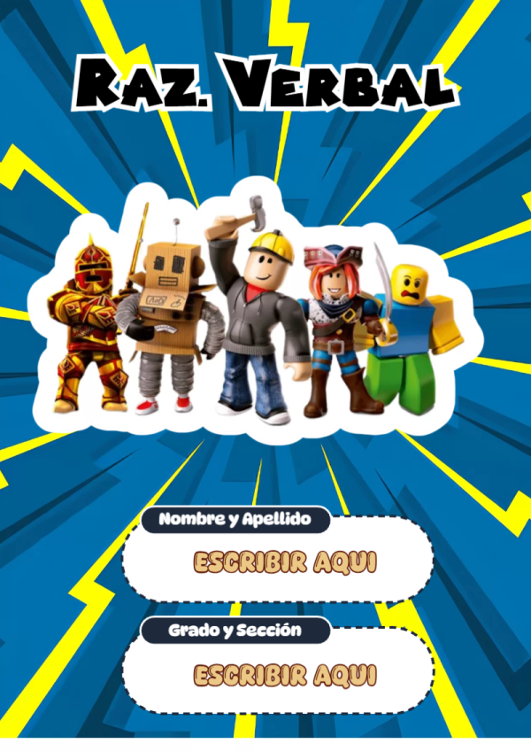 Portada de Roblox de Raz. Verbal para cuaderno en formato A4 - diseño escolar moderno