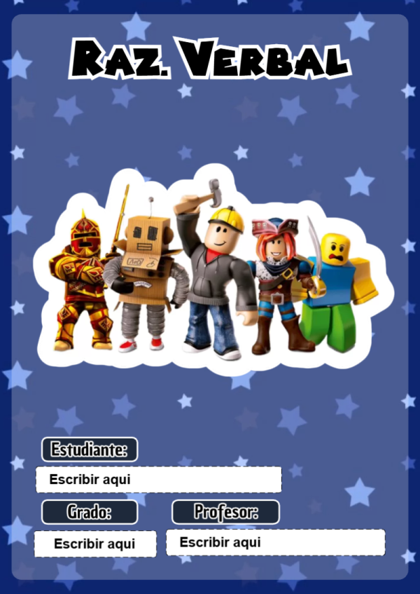 Portada de Roblox de Raz. Verbal para cuaderno para estudiantes - versión premium para imprimir