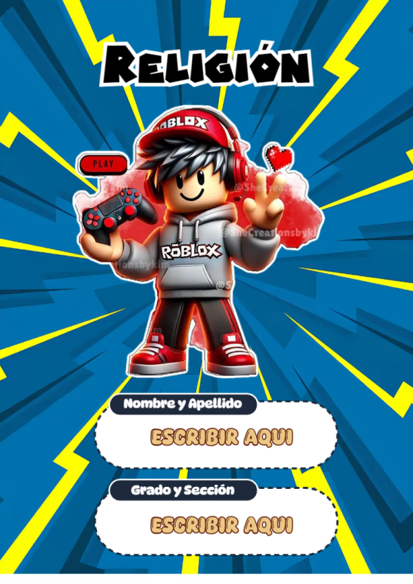 Portada de Roblox de Religión para cuaderno ideal para niños - formato digital listo para usar
