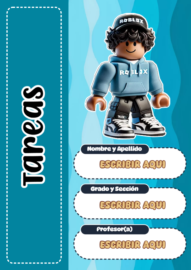 Portada de Roblox de Tareas Editable para Imprimir Gratis