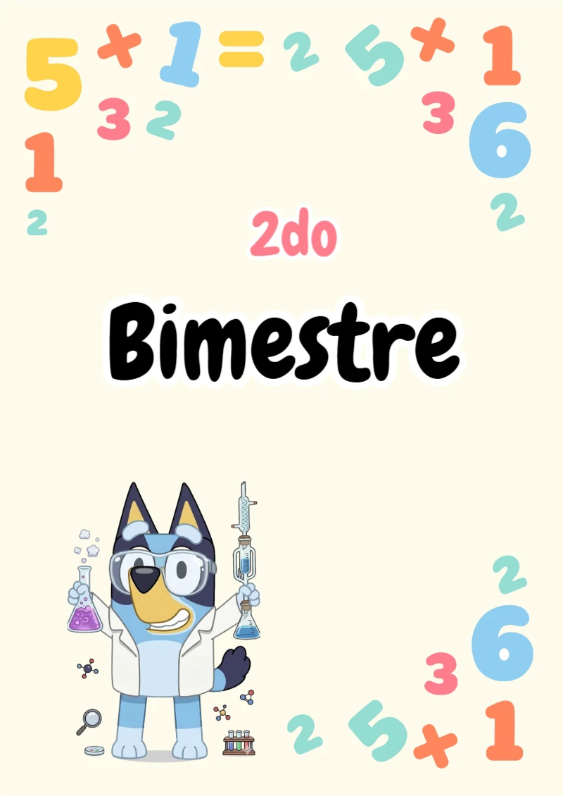 Portada de Segundo Bimestre Bluey (Diseño 1) para cuaderno decorativa y bonita - tendencia educativa 2026