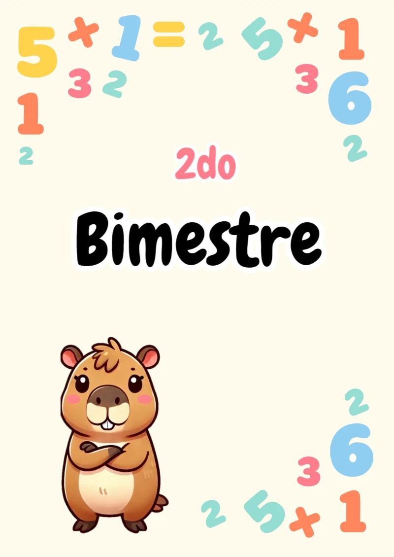 Portada de Segundo Bimestre Capibara (Diseño 2) para cuaderno en tamaño A4 - para todas las edades y grados