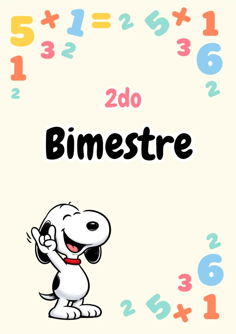 Portada de Segundo Bimestre Snoopy (Diseño 1) para cuaderno para primaria - ideal para cuadernos de espiral