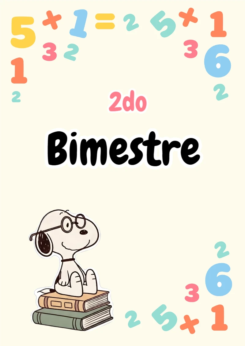 Portada de Segundo Bimestre Snoopy (Diseño 2) para cuaderno colorida y creativa - tendencia educativa 2026