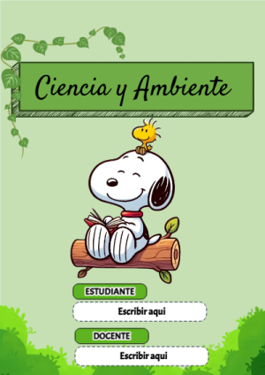 Portada de Snoopy - Ciencia y ambiente para cuaderno con diseño bonito - creación especial de Mini Canva