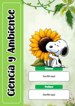 Portada de Snoopy - ciencia y ambiente para cuaderno con diseño bonito - estilo único para estudiantes