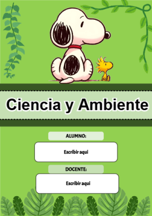Portada de Snoopy - ciencia y ambiente para cuaderno bonita para imprimir - creación especial de Mini Canva