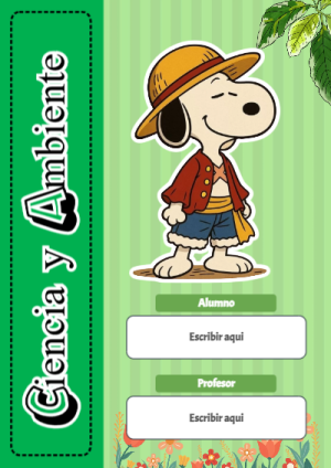 Portada de Snoopy - ciencia y ambiente para cuaderno escolar para imprimir gratis - ideal para el nuevo año escolar