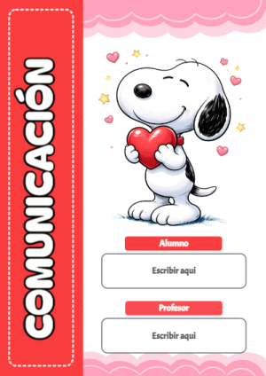 Portada de Snoopy - comunicación para cuaderno lista para imprimir en A4 - versión premium para imprimir
