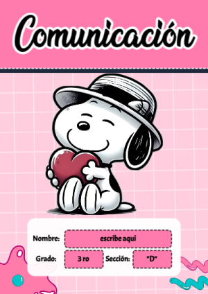 Portada de Snoopy - comunicación para cuaderno con diseño escolar - para el regreso a clases