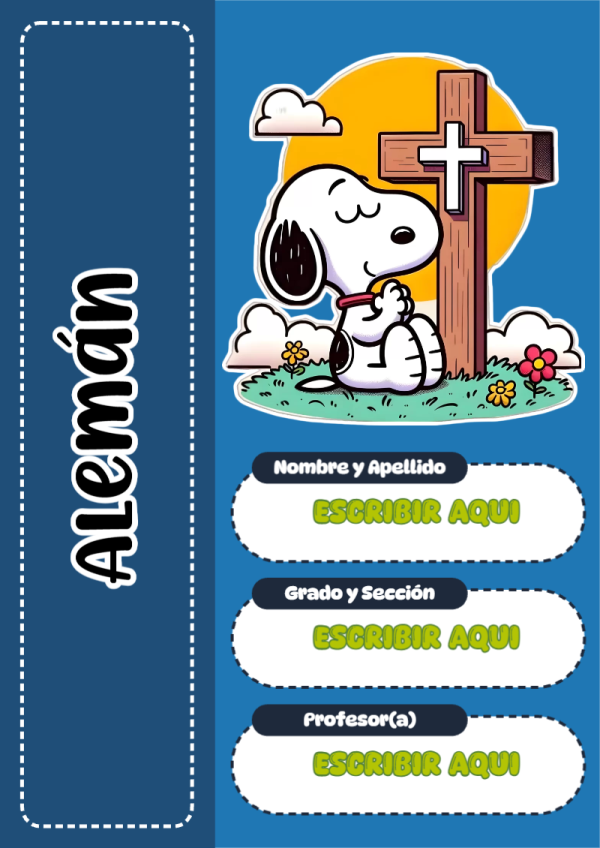 Portada de Snoopy de Alemán para cuaderno con diseño escolar - para personalizar tus materias