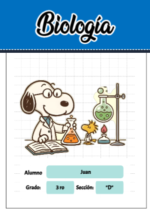 Portada de Snoopy de biologia para cuaderno fácil de imprimir - para el regreso a clases