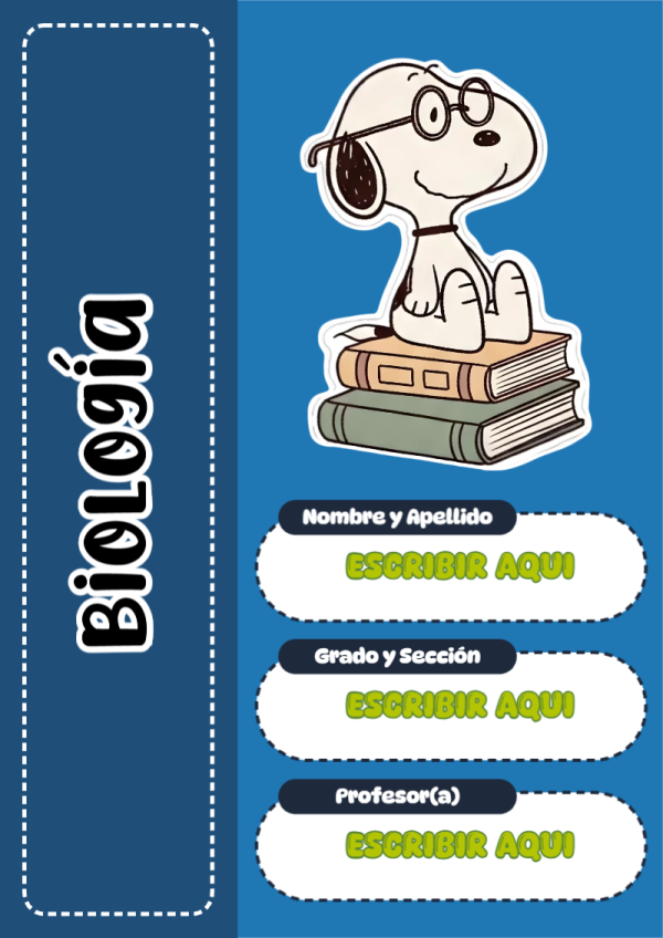 Portada de Snoopy de Biología para cuaderno fácil de imprimir - diseño exclusivo y original