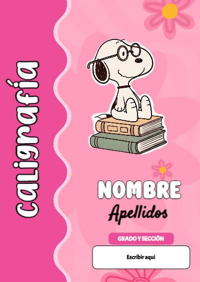 Portada de Snoopy de Caligrafía Editable para Imprimir Gratis