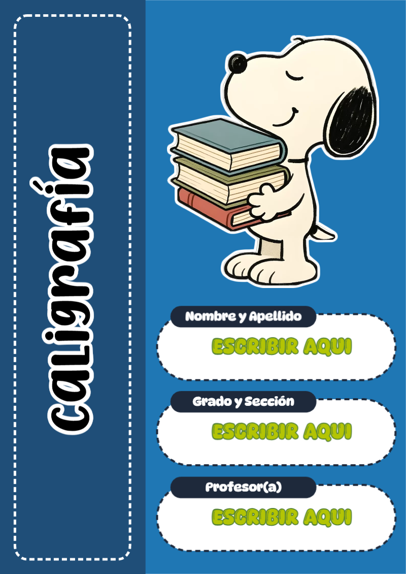 Portada de Snoopy de Caligrafía Editable para Imprimir Gratis