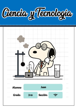 Portada de Snoopy de ciencia y tecnologia para cuaderno para niños de primaria - versión premium para imprimir