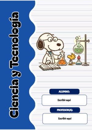 Portada de Snoopy de Ciencia y Tecnologia para cuaderno para niños de primaria - perfecto para organizar tus apuntes