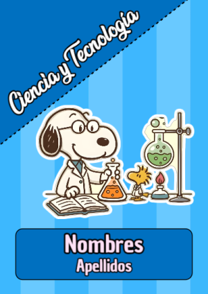Portada de Snoopy de Ciencia y Tecnología para cuaderno en formato A4 - diseño escolar moderno