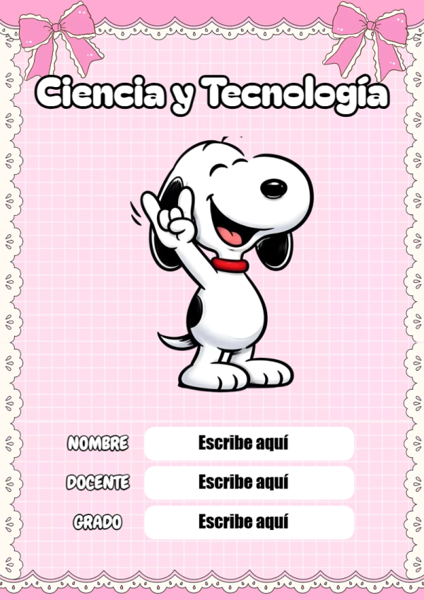 Portada de Snoopy de Ciencia y Tecnología para cuaderno fácil de imprimir - ideal para el nuevo año escolar