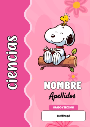 Portada de Snoopy de Ciencias para cuaderno lista para imprimir en A4 - ideal para cuadernos de espiral