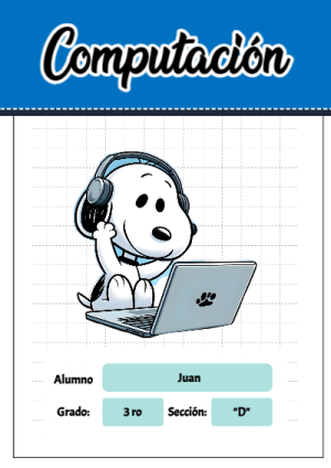 Portada de Snoopy de computacion para cuaderno con diseño escolar - para todas las edades y grados