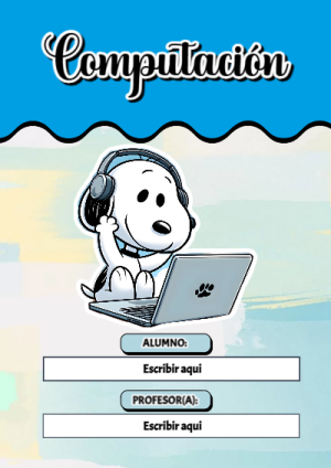 Portada de Snoopy de Computación para cuaderno para primaria - disponible para descarga gratuita