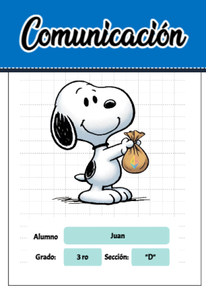 Portada de Snoopy de comunicacion para cuaderno para niños de primaria - para el regreso a clases
