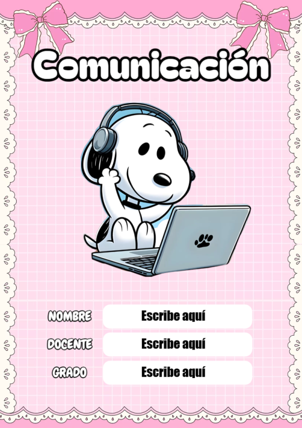 Portada de Snoopy de Comunicación para cuaderno para clases - versión premium para imprimir