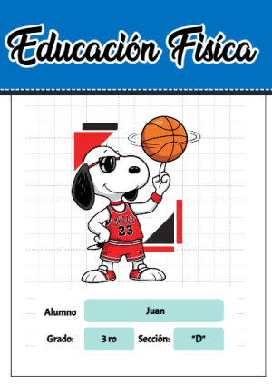 Portada de Snoopy de EDUCACION FISICA para cuaderno en tamaño A4 - estilo único para estudiantes