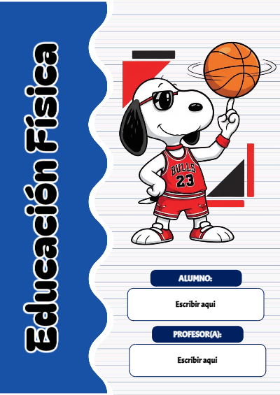 Portada de Snoopy de Educación fisica Editable para Imprimir Gratis