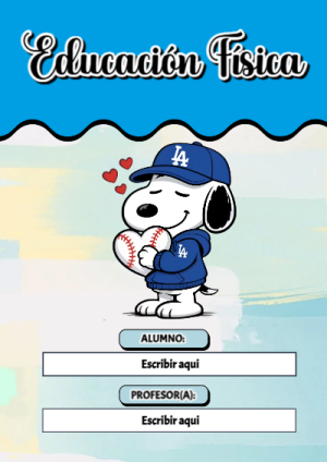 Portada de Snoopy de Educación Física para cuaderno en formato A4 - versión premium para imprimir