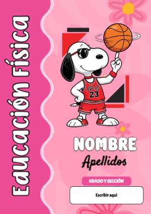 Portada de Snoopy de Educación Física para cuaderno con diseño escolar - tendencia educativa 2026