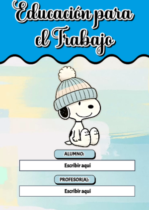 Portada de Snoopy de Educación para el Trabajo para cuaderno con estilo infantil - ideal para el nuevo año escolar