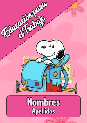 Portada de Snoopy de Educación para el Trabajo para cuaderno con diseño escolar - tendencia educativa 2026