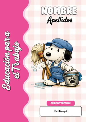 Portada de Snoopy de Educación para el Trabajo para cuaderno ideal para niños - ideal para cuadernos de espiral