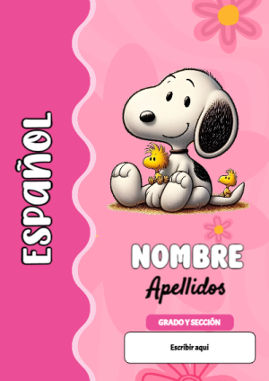 Portada de Snoopy de Español para cuaderno con diseño escolar - para personalizar tus materias
