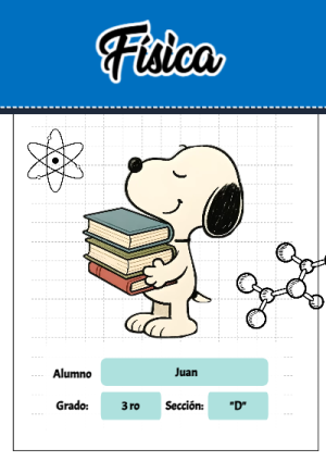 Portada de Snoopy de fisica para cuaderno para clases - ideal para cuadernos de espiral