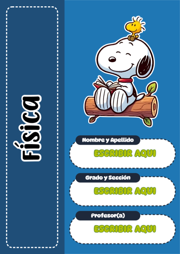Portada de Snoopy de Física para cuaderno con diseño escolar - para todas las edades y grados