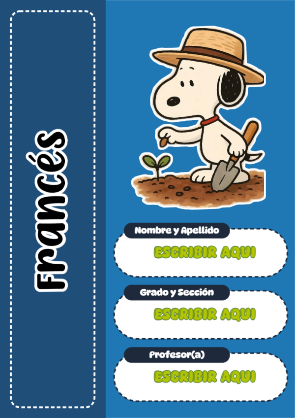 Portada de Snoopy de Francés para cuaderno llamativa y bonita - disponible para descarga gratuita