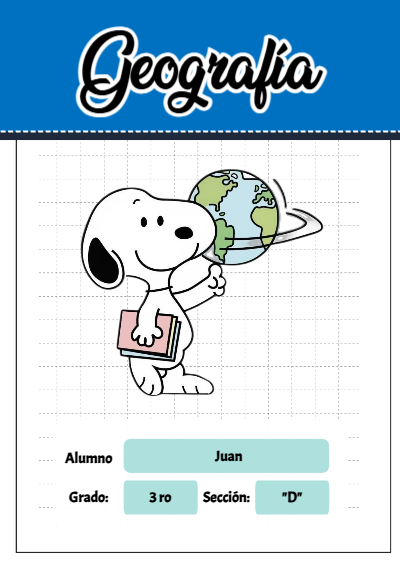 Portada de Snoopy de Geografía Editable para Imprimir Gratis