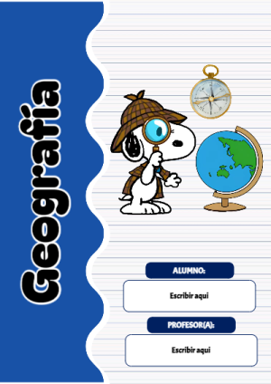 Portada de Snoopy de Geografía para cuaderno con diseño escolar - diseño escolar moderno