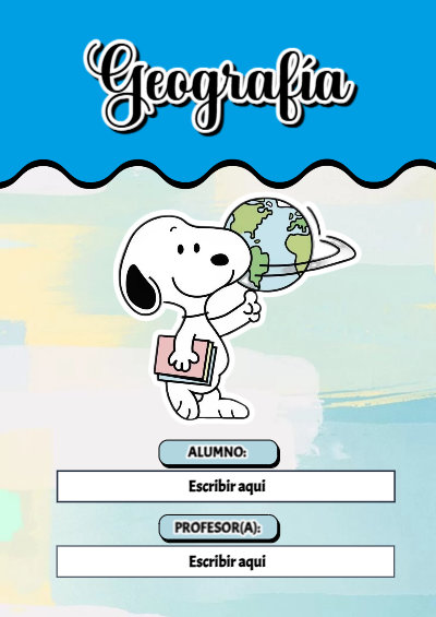Portada de Snoopy de Geografía Editable para Imprimir Gratis