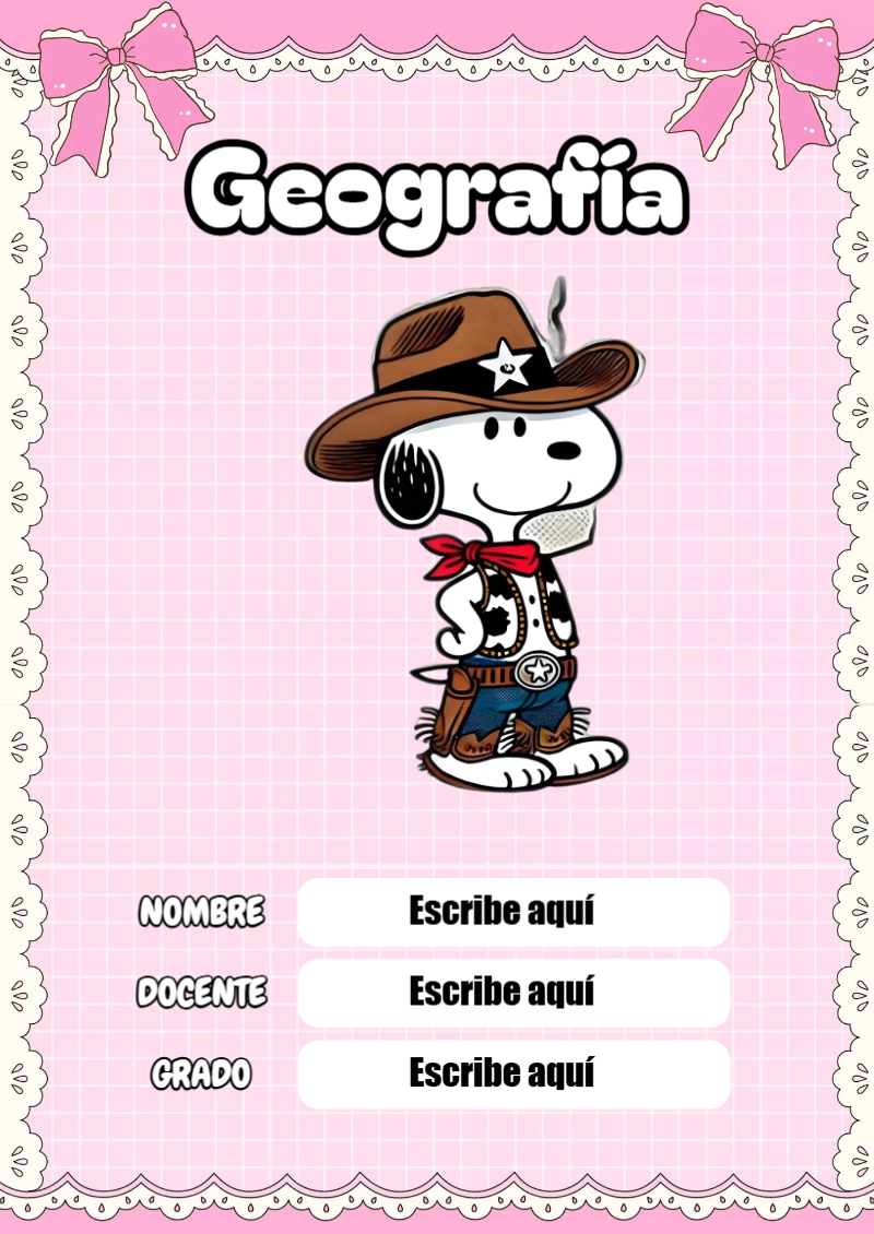 Portada de Snoopy de Geografía Editable para Imprimir Gratis